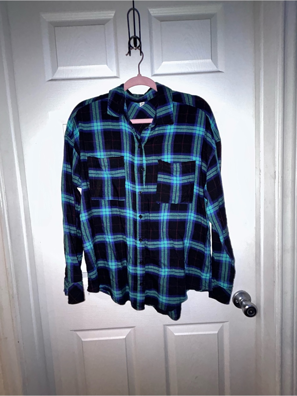 bp (Nordstrom) Black and Teal Lightweight Plaid Flannel Button-Down Shirt